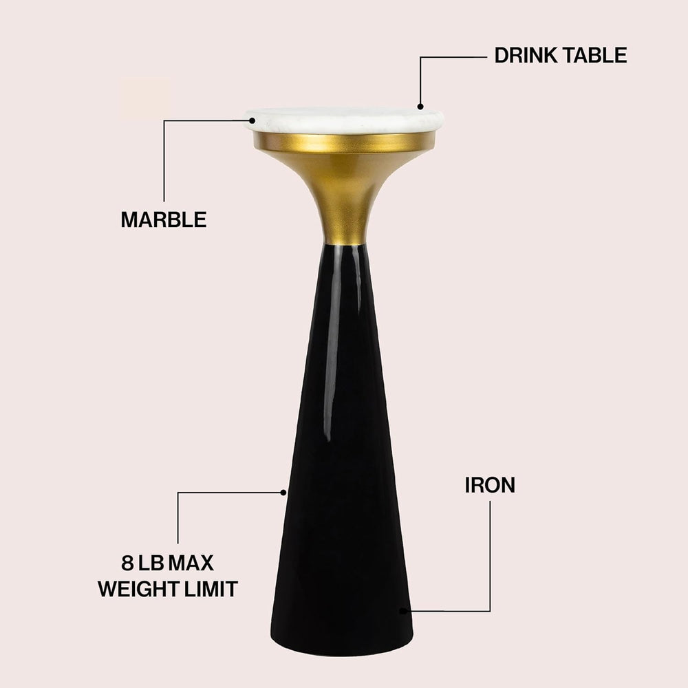 JONATHAN Y Oliver 8" Round Marble Pedestal Drink Table, Black/White/Gold...