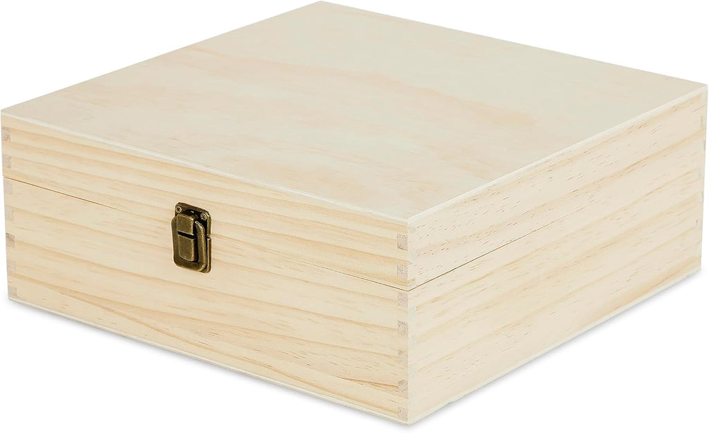 makerflo Large Natural Pine Wood Memory Box with Black Felt Inside, Hinged with Clasp, Keepsake Wooden Box Ideal for Craft and Personalization (Laser Engraving, Epoxy, UV DTF, and Vinyl) – Pack of 12