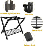 mocomax 1 Pack Folding Luggage Rack for Guest Room, Foldable Suitcase Stand Holder with Metal Storage Shelf for Bedroom, Living Room, Hotel Essentials, Heavy Duty Steel Frame, Black