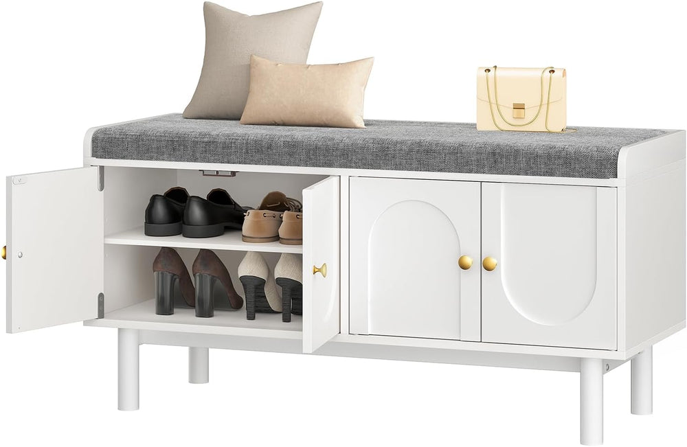 Shoe Storage Bench, 2-Tier Entryway Bench with Cushion, 15" D x 39.4&quo...