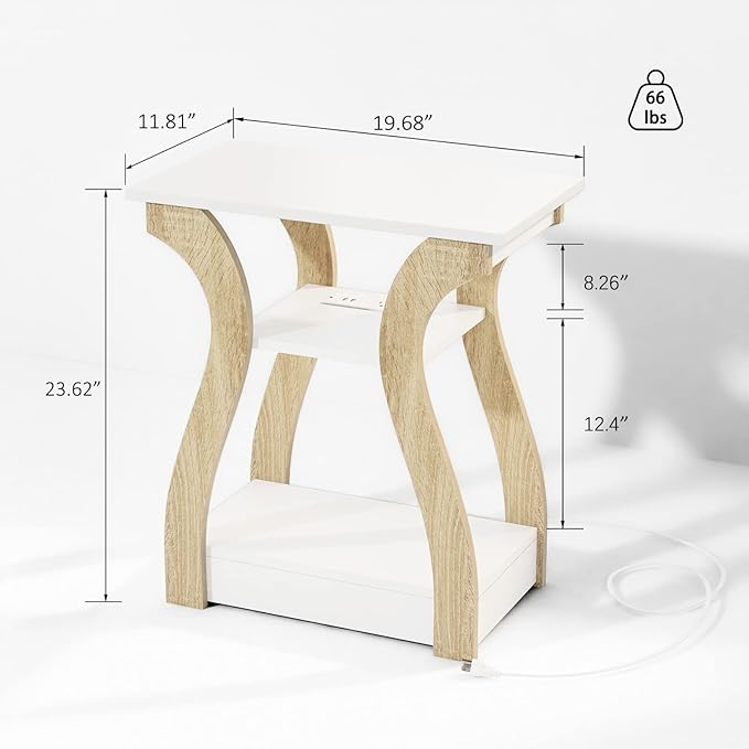 End Table with Charging Station, Side Table with USB Ports and Outlets, Night...