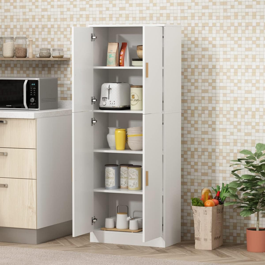 AIEGLE Kitchen Pantry Storage Cabinet with Adjustable Shelves, Kitchen Pantry with 4 Doors, Freestanding Cupboard Storage Organizer Cabinet for Kitchen Living Room, White 61.2" Tall