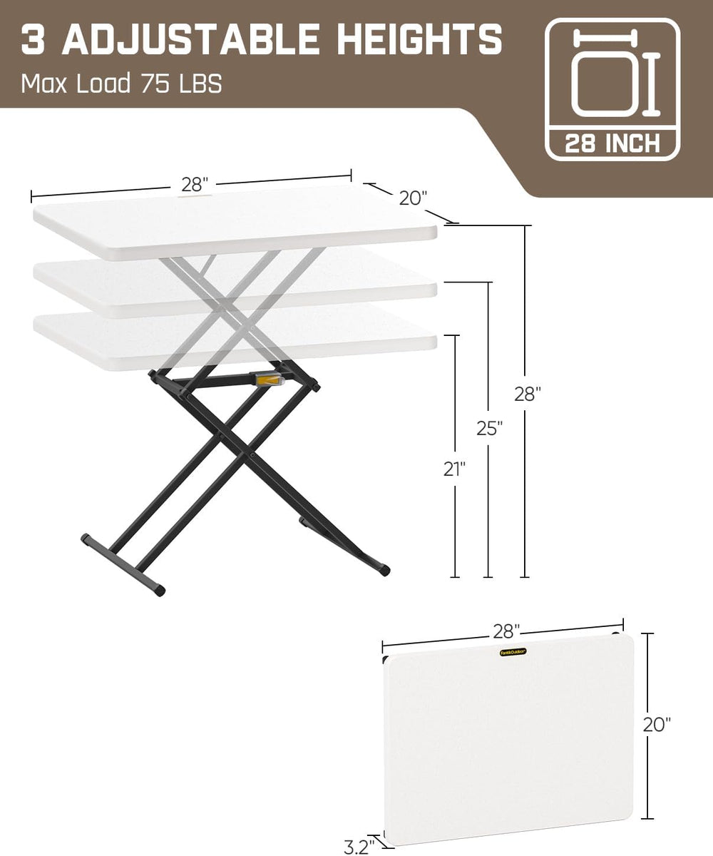 FanttikOutdoor Small Folding Table Quick Adjust 3 Heights, TV Tray, Dining | ...