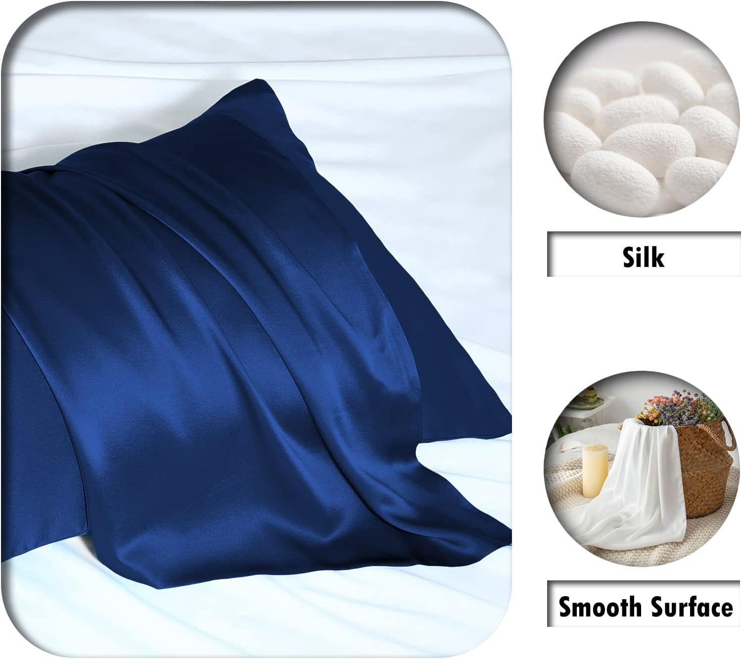 Silk Pillowcase for Hair and Skin,Soft,Breathable and Sliky 100% Silk Pillowcases King Set of 2,Both Sides Natural Mulberry Silk Pillow Cases with Hidden Zipper(King Size 20"X 36",2pcs)