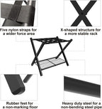 Folding Luggage Rack for Guest Room, Metal Foldable Suitcase Stand Holder with Metal Shelf for Bedroom, Black, 1 pack