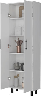 23.62" D*11.81" W*70.87H Freestanding Kitchen Pantry with 4 Shelves, Double Door, Rectangular Storage Cabinet, Modern Minimalis, for Living Room, Dining Room, White
