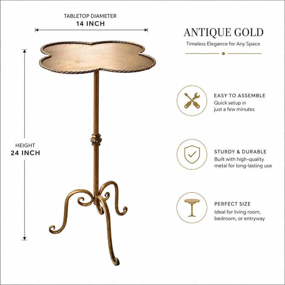 Antique Gold Metal Side Table, Modern Accent Small Drink Table, Coffee Martin...