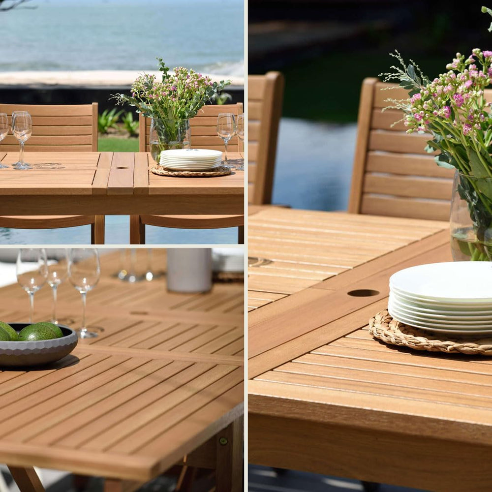 Amazonia Berlin 11-Piece Teak Finish Rectangular Extendable Patio Dining Set ...