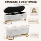 Velvet Storage Bench for Queen Size Bed, 46'' Beige Oval Ottoman, Gold Legs | Easy Assembly, Housewarming Gift, Bedroom, Living Room & Entryway