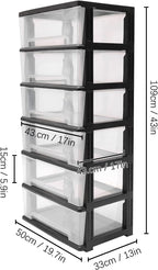 6 Clear Drawer Storage Organizer Rolling Cart,Heavy-Duty Storage Tower Plastic Cart Organizer for Closet,Living Room,Hallway, Dormitory (Black)