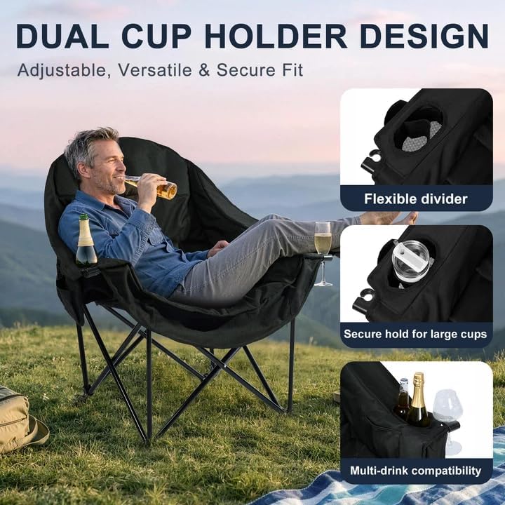 Oversized Camping Chairs for Adult - Heavy Duty Padded Portable Folding Chair...