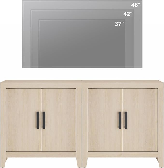 WAMPAT Farmhouse TV Stand for TVs up to 65 Inch, Rustic Wood Entertainment Center & Media Console with 4 Storage Doors, Accent Cabinet for Living Room, Hallway, Beige