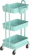 Simple Houseware 3-Tier Multifunctional Rolling Utility Cart with Hanging Bucket, Turquoise