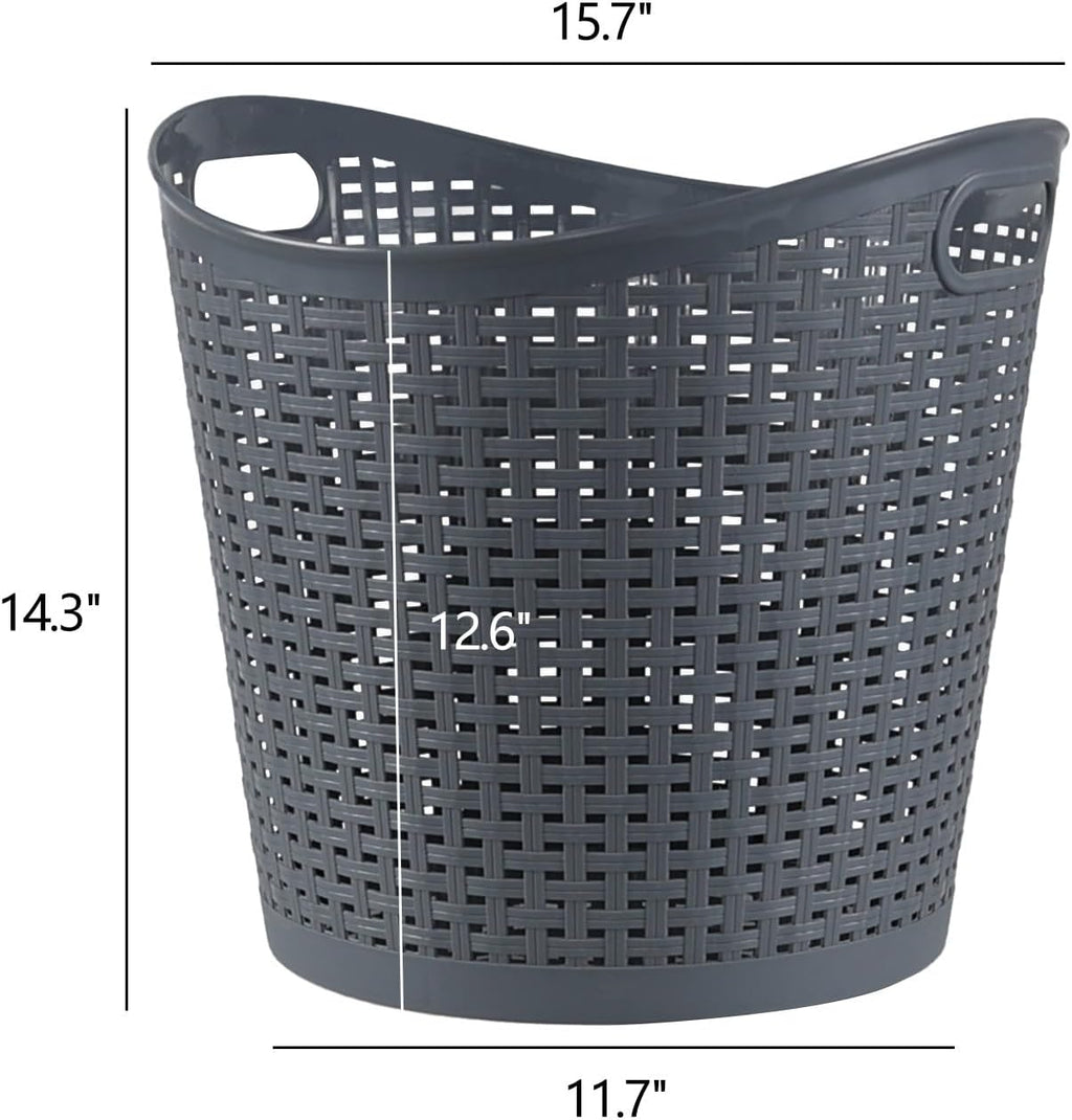 6 Packs 30 Liter Round Plastic Laundry Baskets, Grey Clothes Hamper, Large Basket for Storage