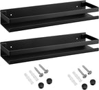 Lallisa 2 Pieces Stainless Steel Shelf Bathroom Shower Floating Shelves Wall Mounted Shower Caddy Basket Shelf Storage Organizer Shelves for Bathroom, Kitchen, Living Room (Black,15.75 Inch/ 40 cm)