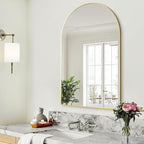 BEAUTYPEAK Wall Mounted Mirror, 26 inch x38 inch Arch Bathroom Mirror, Gold Vanity Wall Mirror w/ Metal Frame for Bedroom, Entryway, Living Room