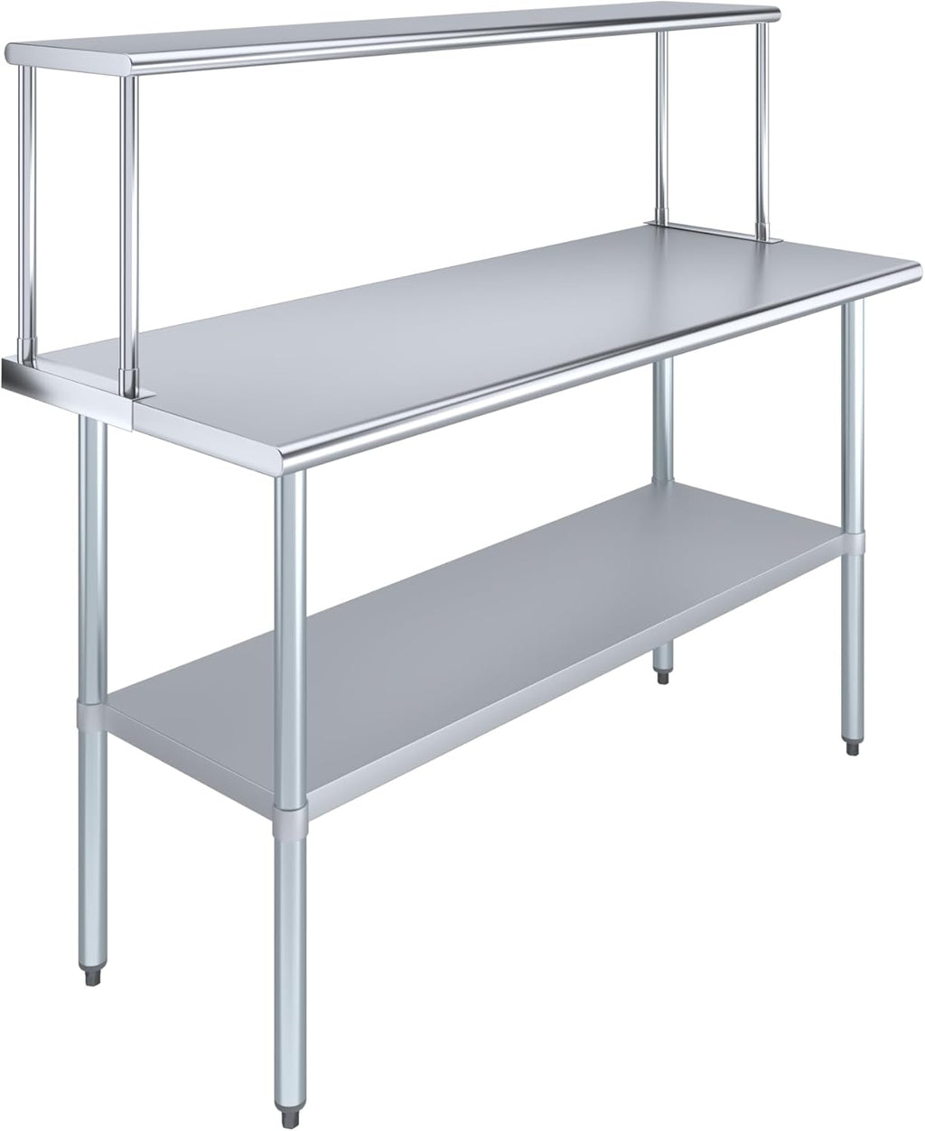 Stainless Steel Work Table with Wide Single Tier Overshelf | Metal Kitchen Prep Table & Shelving Combo (24" x 60" Work Table + 12" Overshelf)
