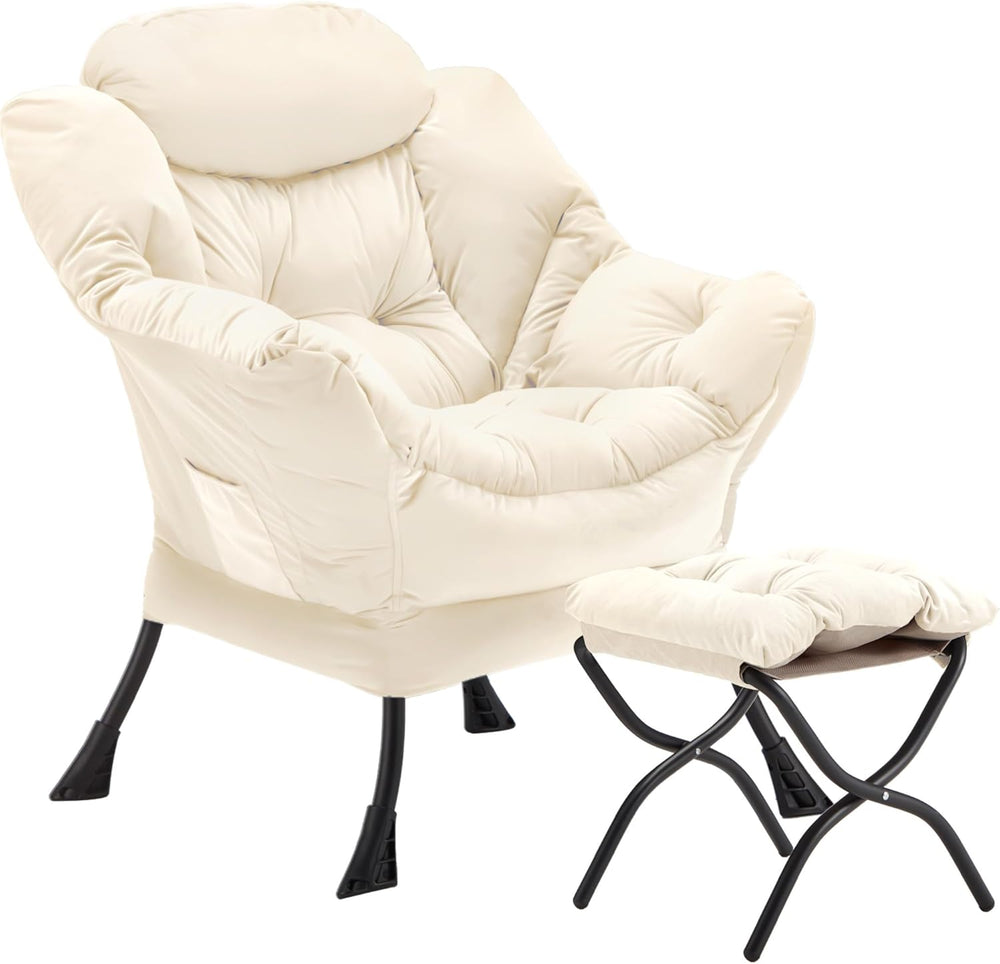 Youtanic Lazy Chair with Folding Ottoman, Accent Chair Velvet Upholstered wit...