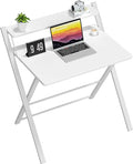 GreenForest No Assembly Folding Desk, 2-Tier Compact Computer Desk with Shelf, Space Saving Foldable Table for Home Office, Dorm or Apartment, Portable Collapsible Sturdy Laptop Desk, White
