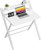 GreenForest No Assembly Folding Desk, 2-Tier Compact Computer Desk with Shelf, Space Saving Foldable Table for Home Office, Dorm or Apartment, Portable Collapsible Sturdy Laptop Desk, White