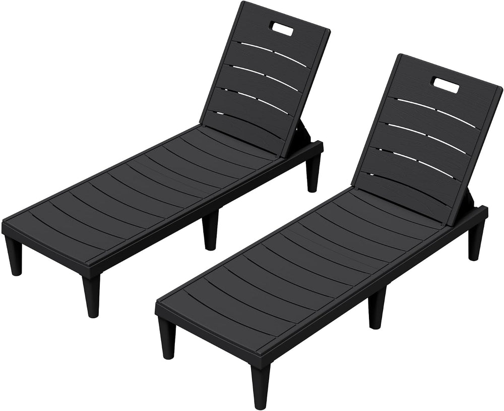 Greesum 2-Pack Adjustable Chaise Lounges, Black | 5-Pos Recline, Waterproof P...
