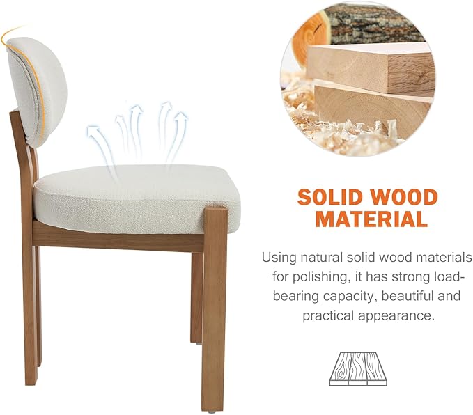 Wooden Dining Chairs Set of 6, Mid Century Modern Chenile Upholstered Dining Room Chair Kitchen Chairs with Solid Wood Legs, Farmhouse Dinner Chair for Kitchen Restaurant Living Room, Beige