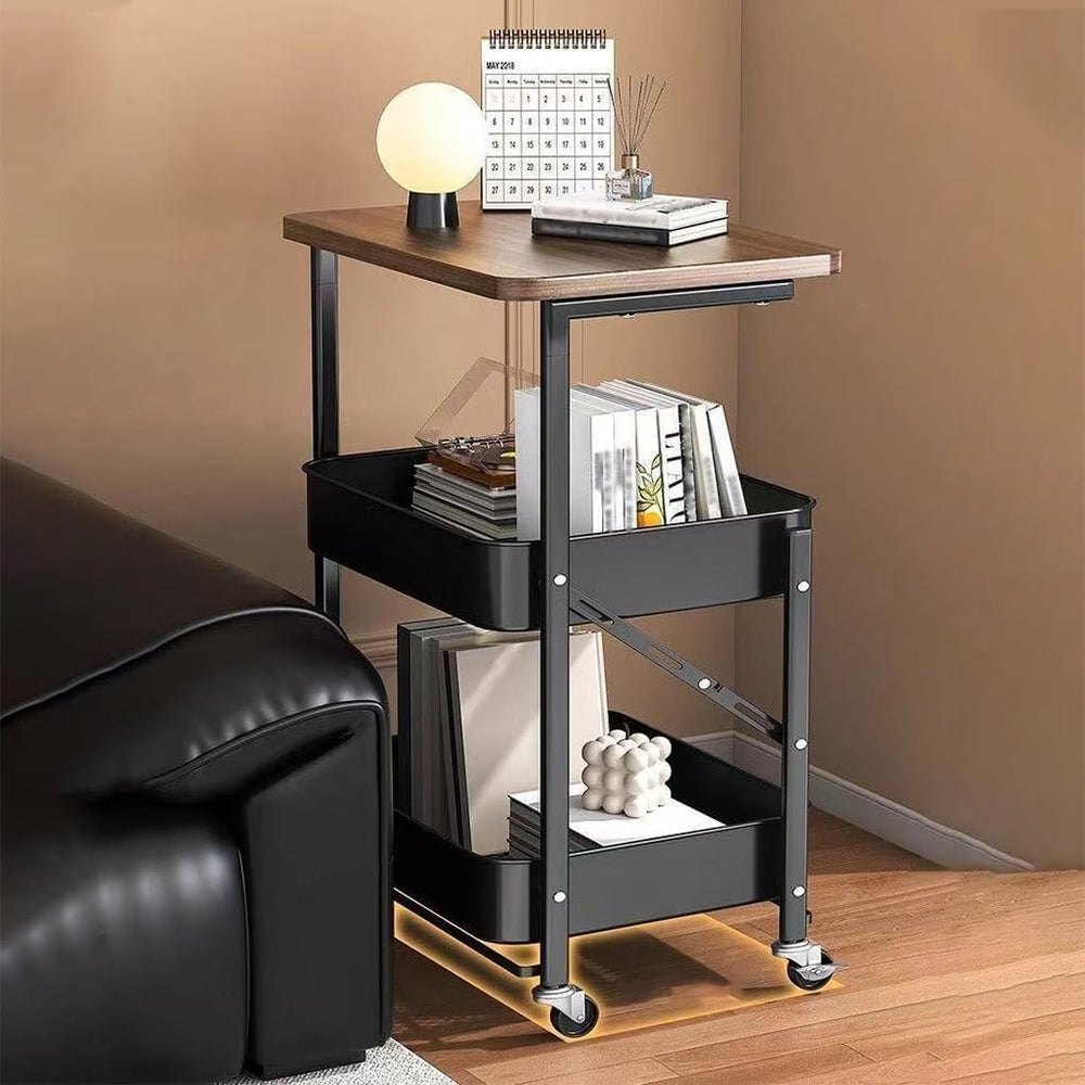 Foldable Narrow Modern Sofa Table with Open Storage Shelves, Movable Side Tab...