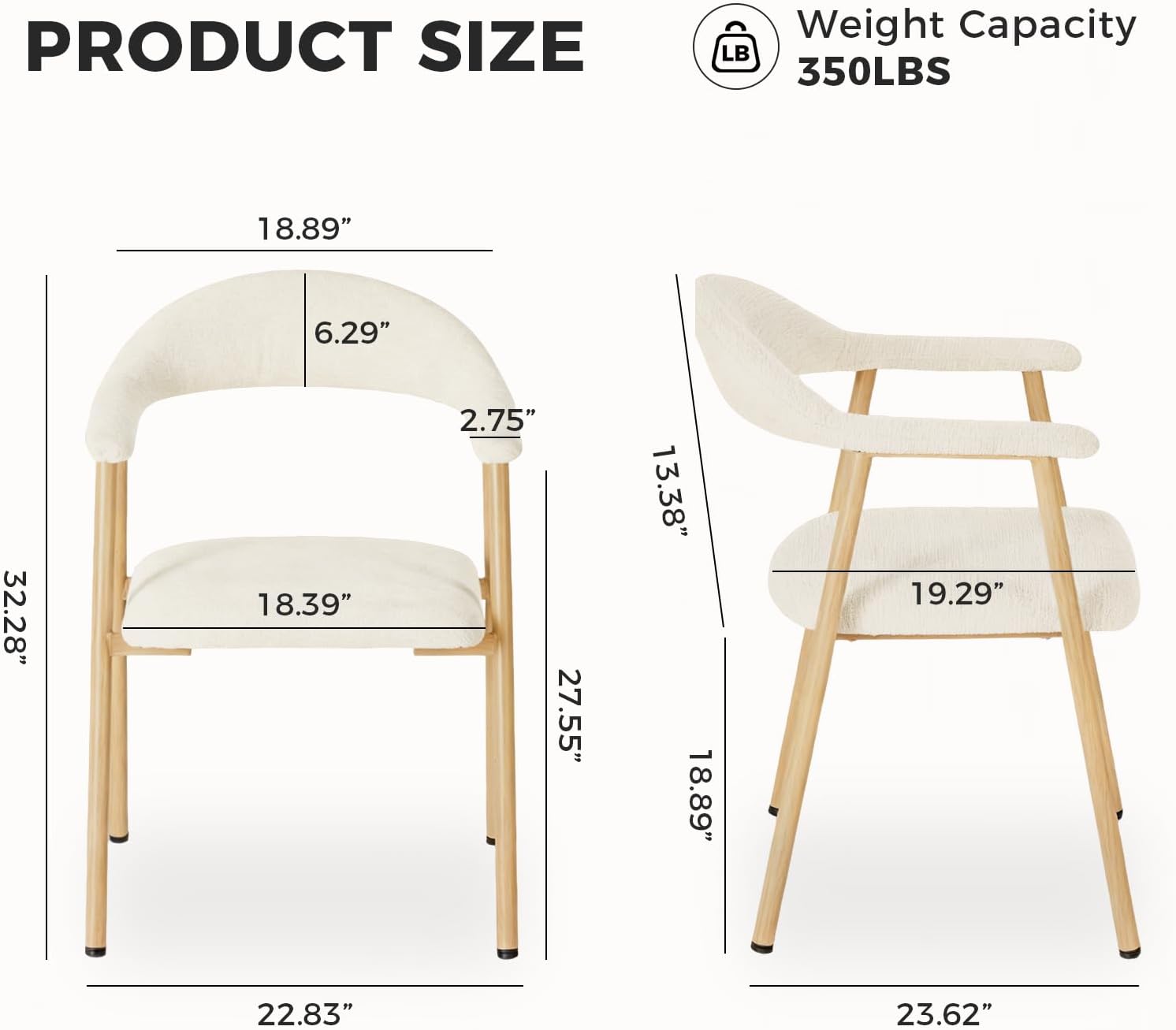 DUMOS Dining Chairs Set of 4, Linen Fabric Upholstered Kitchen Side Chairs with Curved Backrest & Metal Legs, Modern Farmhouse Accent Chair for Dining Room Kitchen Living Room Cafe, Beige