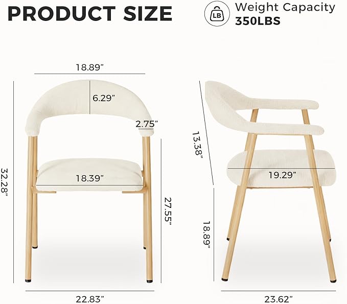 DUMOS Dining Chairs Set of 2, Linen Fabric Upholstered Kitchen Side Chairs with Curved Backrest & Metal Legs, Modern Farmhouse Accent Chairs for Dining Room Kitchen Living Room Cafe, Beige