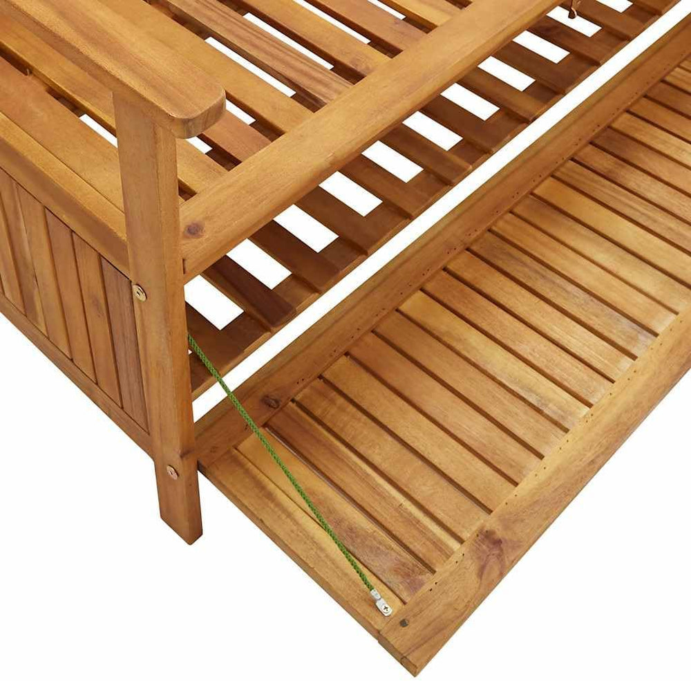 Patio Storage Bench 47.2" Solid Acacia Wood Outdoor Bench Seat with Armr...