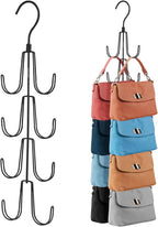 ZEDODIER 2 Pack Purse Organizer for Closet, Rotatable Purse Hanger Bag Holder, Max 16 Storage Capacity Backpack Rack, Metal Space Saving Hanger, Black