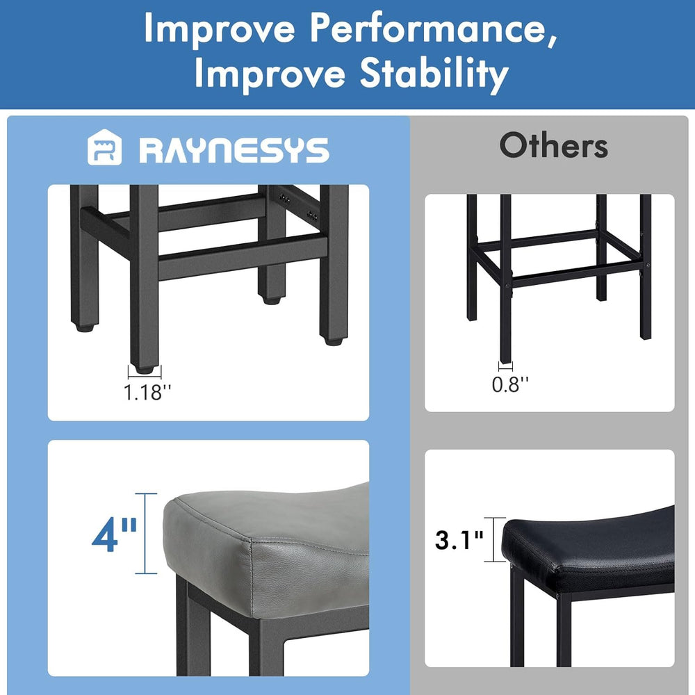 Raynesys 24 Inche Bonded Leather Counter Height Bar Stools Set of 2 Square