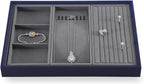 Dark Blue Jewelry Display Tray Ring Necklace Earring Bangle Organizer Multifunctional Storage Case for Jewelry Showcase (Long Necklace Tray)