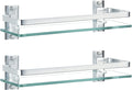AIJALY 2 Pack Bathroom Glass Shelf,15.7 Inches Silver Bathroom Shower Glass Shelf Wall-Mounted, Metal Storage Floating Kitchen Shelf