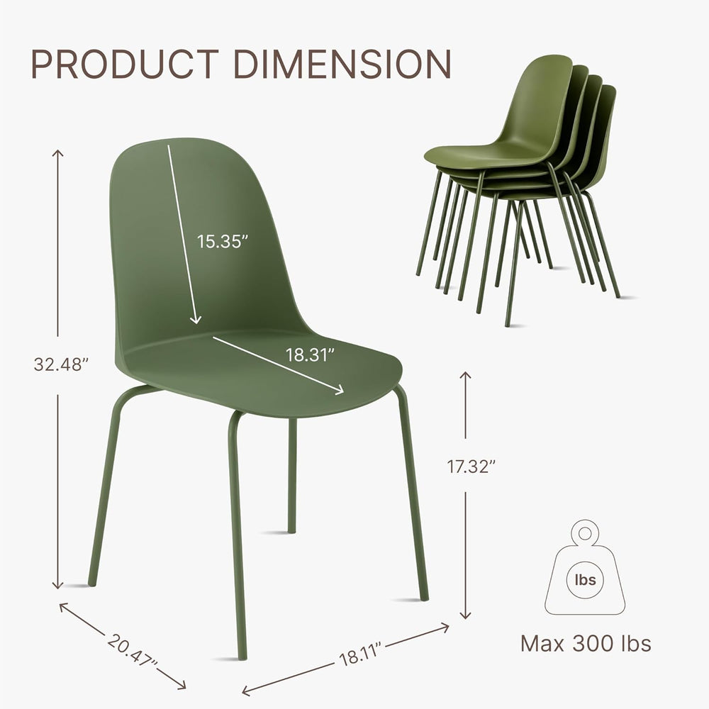 KISLOT Dining Chairs Set of 4, Plastic Outdoor Dining Room Chairs with Metal ...
