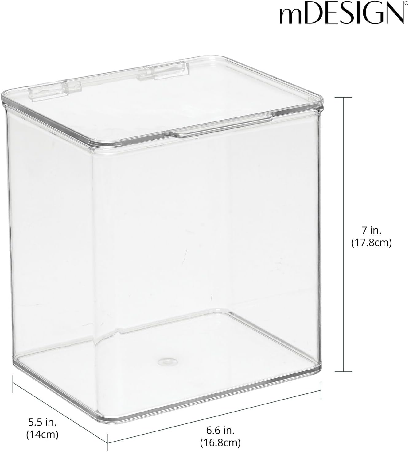 mDesign Kids Plastic Stackable Toy Storage Organizer Box Container with Hinged Lid for Storing Action Figures, Crayons, Building Blocks, Puzzles, Wood Construction Sets, Cars, 2 Pack - Clear