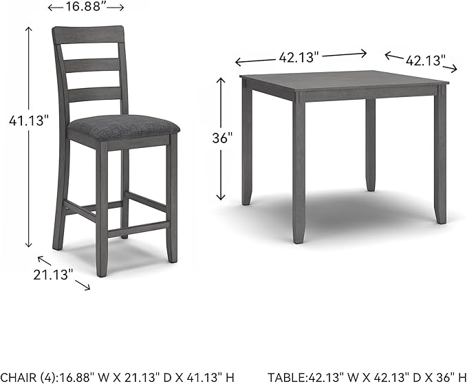 Signature Design by Ashley Bridson 5 Piece Dining Room Set, Includes Table & 4 Ladderback Barstools, Wood, Gray