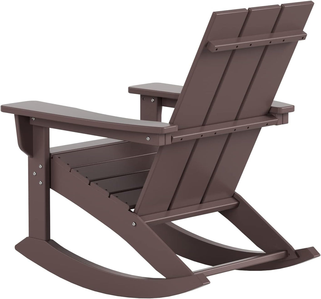 WestinTrends Ashore Patio Rocking Chairs Set of 2, All Weather Poly Lumber Plank Adirondack Rocker Chair, Modern Farmhouse Outdoor Rocking Chairs for Porch Garden Backyard and Indoor, Dark Brown