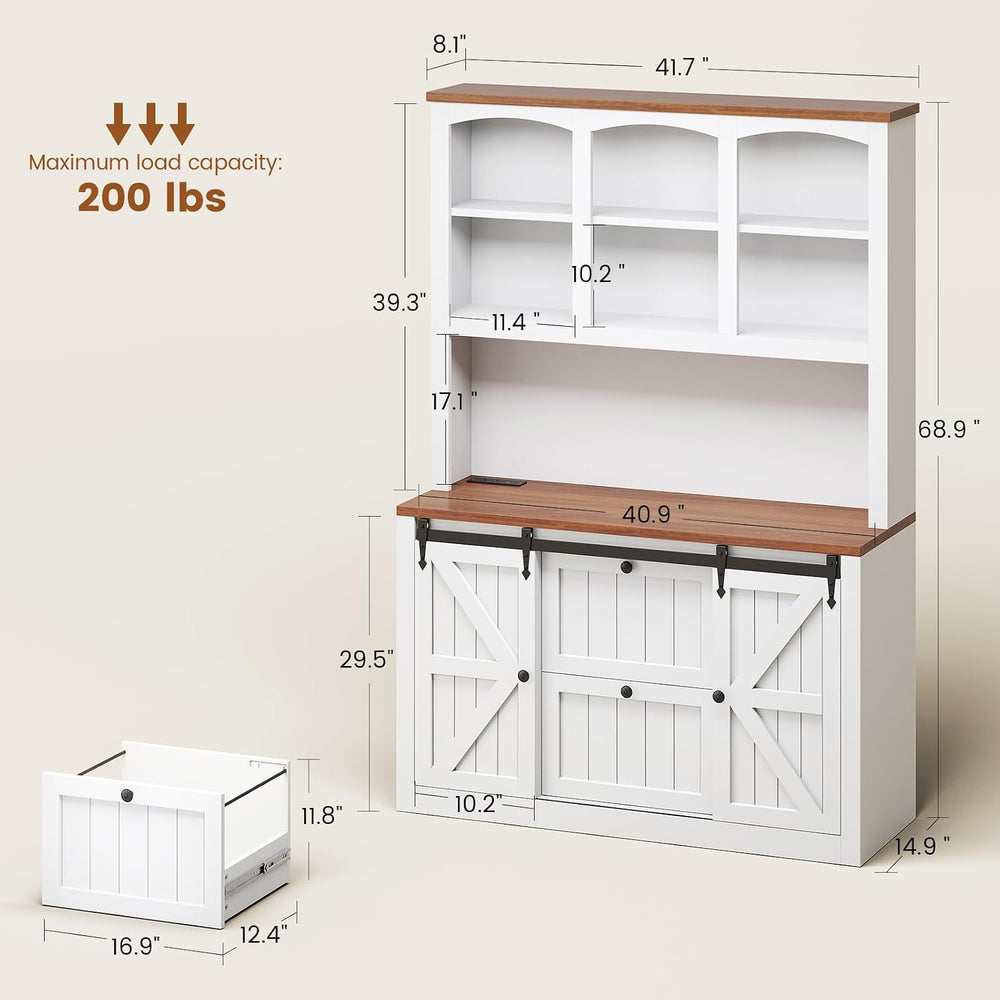 SEDETA 2 Drawer File Cabinet with Power Strip, 41” Farmhouse Filing Cabinet f...