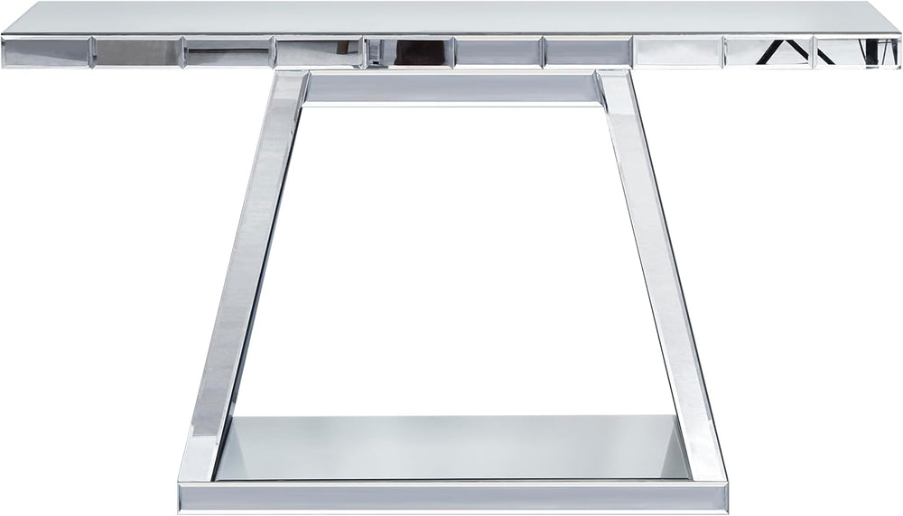 55.9" Full Body Mirror Entryway Table with Trapezoid Base 360° Reflectiv...