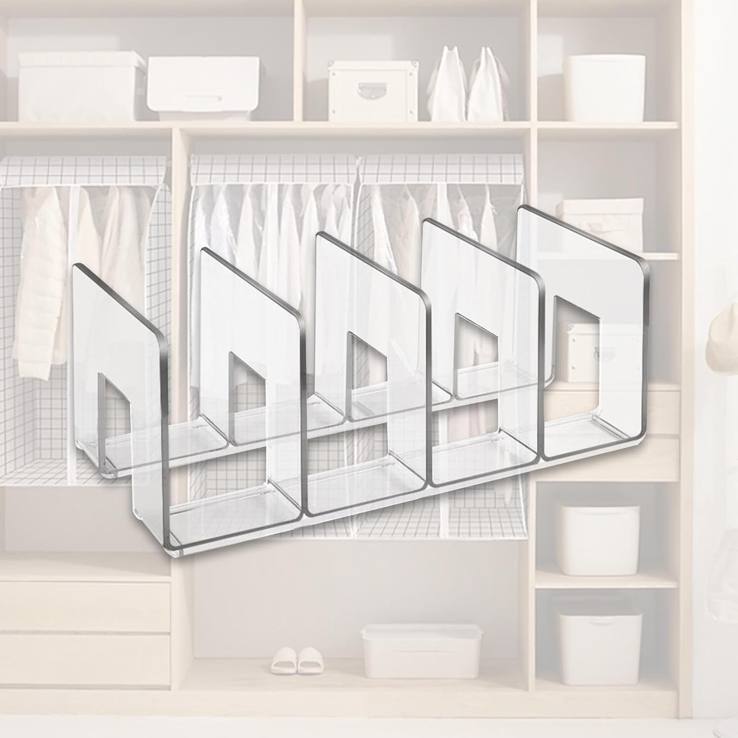 Wardrobe Divider Shelf Purse Organizer for Closet Shelf Dividers Purse Display Stand for Libraries, Clear