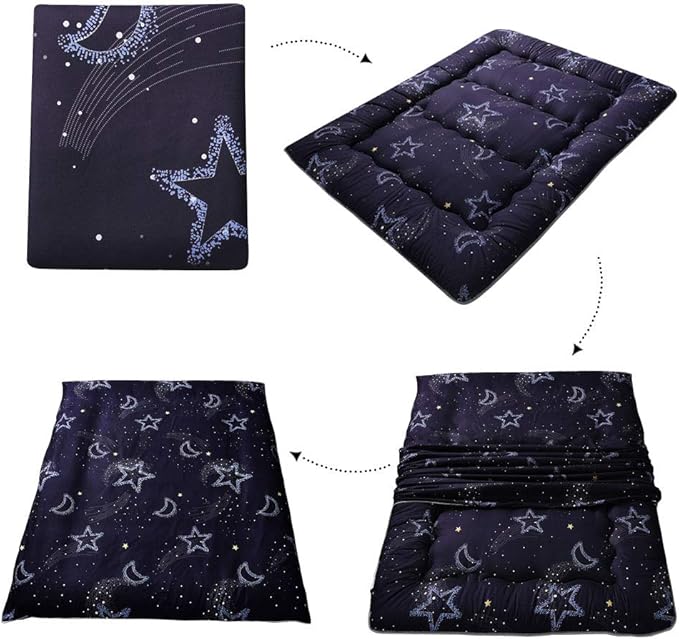 MAXYOYO Japanese Floor Mattress Futon Mattress, 4" Thicken Tatami Mat Sleeping Pad Foldable Roll Up Mat Boys Girls Dormitory Pad Kids Floor Lounger Pillow Bed, Charcoal Grey, Queen Size
