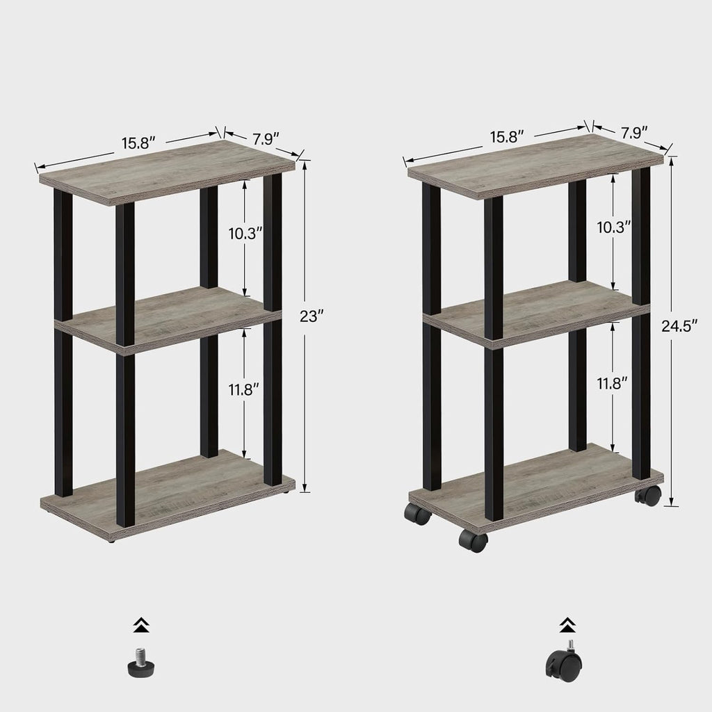 TUTOTAK Small Side Table, Narrow End Table, Bedside Table, Set of 2, Couch Side Table with Wheels for Living Room or Bedroom, Greige TB01BG0612
