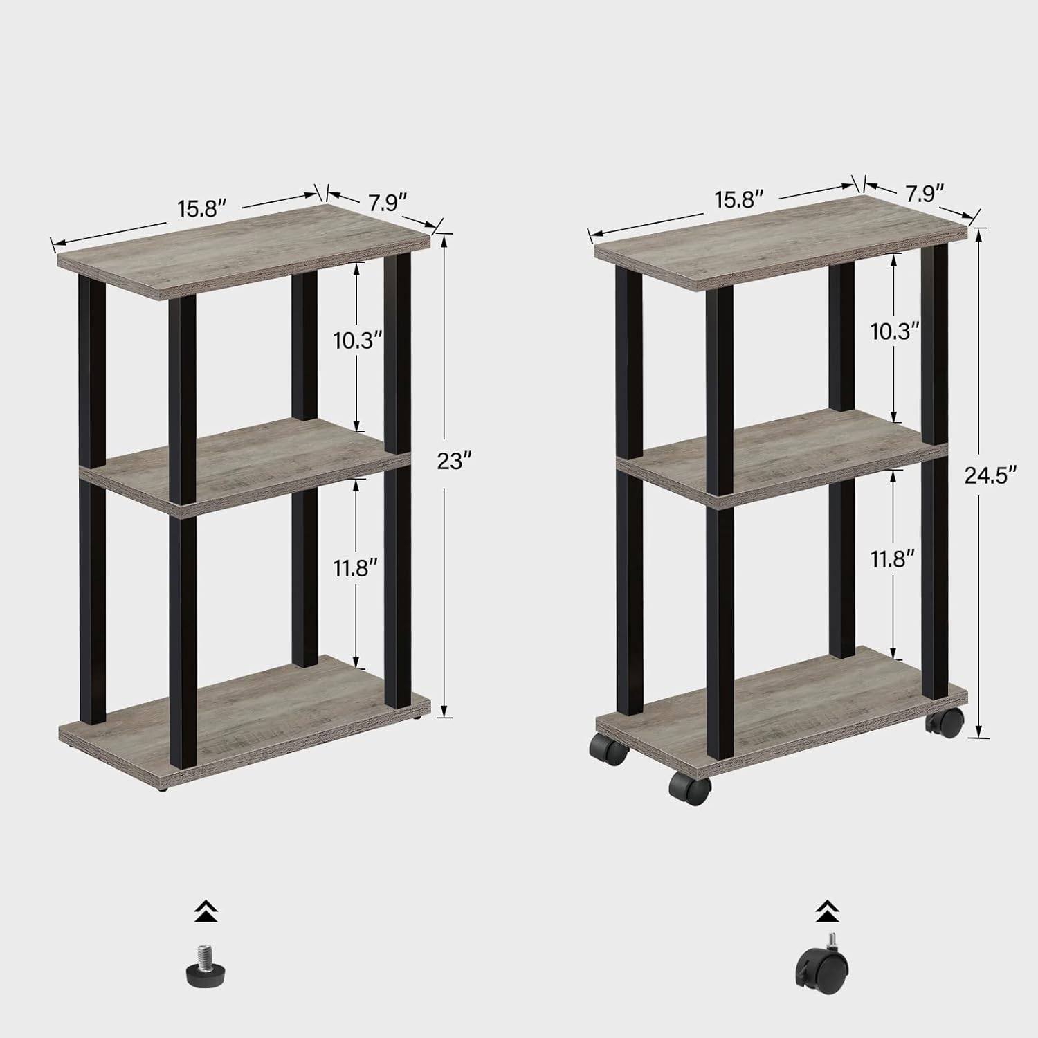 TUTOTAK Small Side Table, Narrow End Table, Bedside Table, Set of 2, Couch Side Table with Wheels for Living Room or Bedroom, Greige TB01BG0612