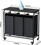 LINZINAR 3 Bag Laundry Basket Sorter Heavy Duty Rolling Lockable Wheels Laundry Hamper Cart with Ironing Board and Removable Bags, Black