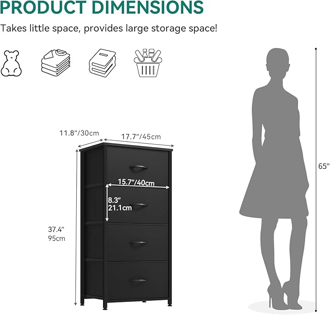 DWVO Storage Tower with 4 Drawers - Fabric Dresser, Organizer Unit, Living Ro...