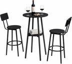HOOBRO 3 Pieces Round Bar Height Table and Chairs Set, Round Dining Table Set, Pub Table and Chairs for Small Space, 2 Tier Kitchen Table and Bar Stools with Back, Black BB35BT01