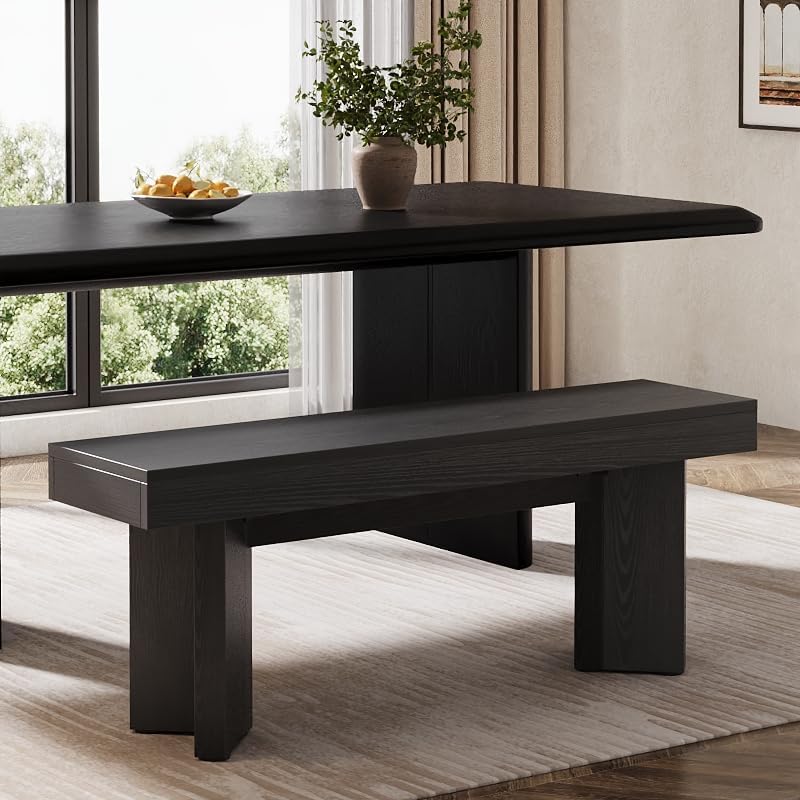 Tribesigns 47" Wooden Entryway Bench | Farmhouse Indoor End of Bed Bench, Long Table Benches Seat for Bedroom, Hallway, Foyer, End of Bed (Black)
