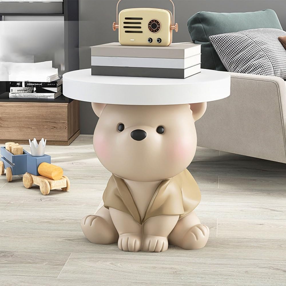 Bear Statue Side Table, Modern and Simple Resin Bedside Table, Small Accent B...