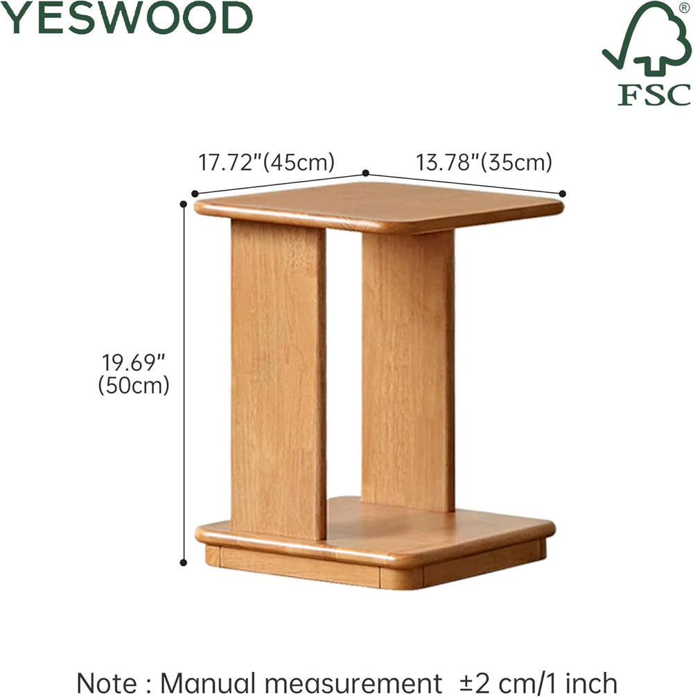 YESWOOD C Shaped End Table, Solid Wood Side Table, Small Rolling Side Table w...